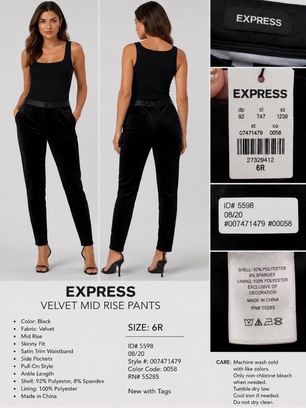 Express Black Velvet Mid-Rise Skinny Pants